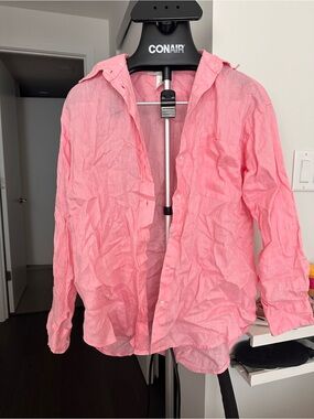 H&M Pink linen 100% Button-Down Shirt